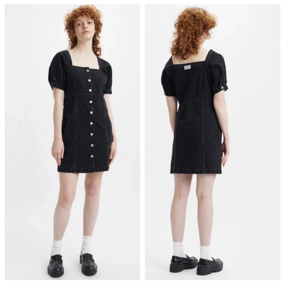 NWT 🖤 LEVI'S RHODE DENIM MINI DRESS BLACK MEDIUM 🖤 - Picture 1 of 15
